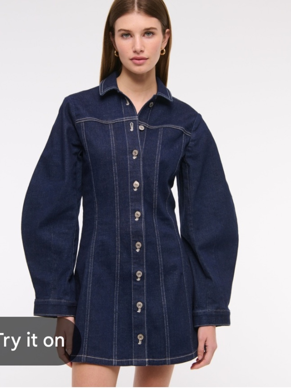 Abercrombie & Fitch Dark Navy Denim Button-Front Mini Dress